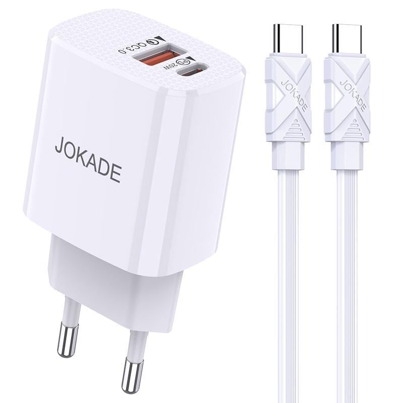Мережевий зарядний пристрій Jokade JB042 USB-C/USB/QC18W/PD20W та кабель Type-C - Type-C Білий (844722)
