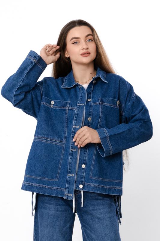 Куртка жіноча джинсова з відкладним коміром та накладними кишенями Носи Своє р. 36 Синій (18147)