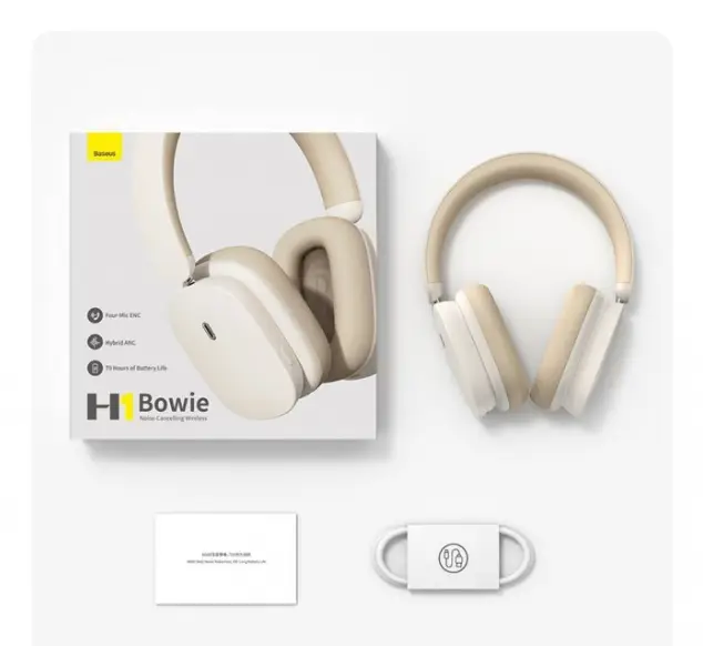 Наушники беспроводные BASEUS Bowie H1 Noise-Cancellation Wireless Headphones NGTW230202 Creamy/White - фото 7