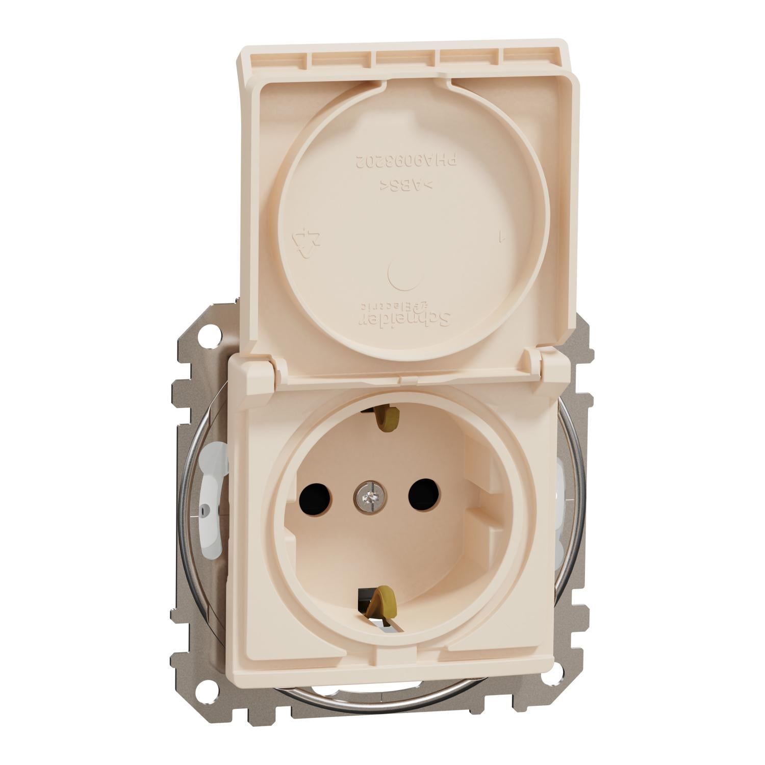 Розетка Schneider Sedna Design&Elements IP44 з заземленням/кришкою та шторками Бежевий (SDD212024)