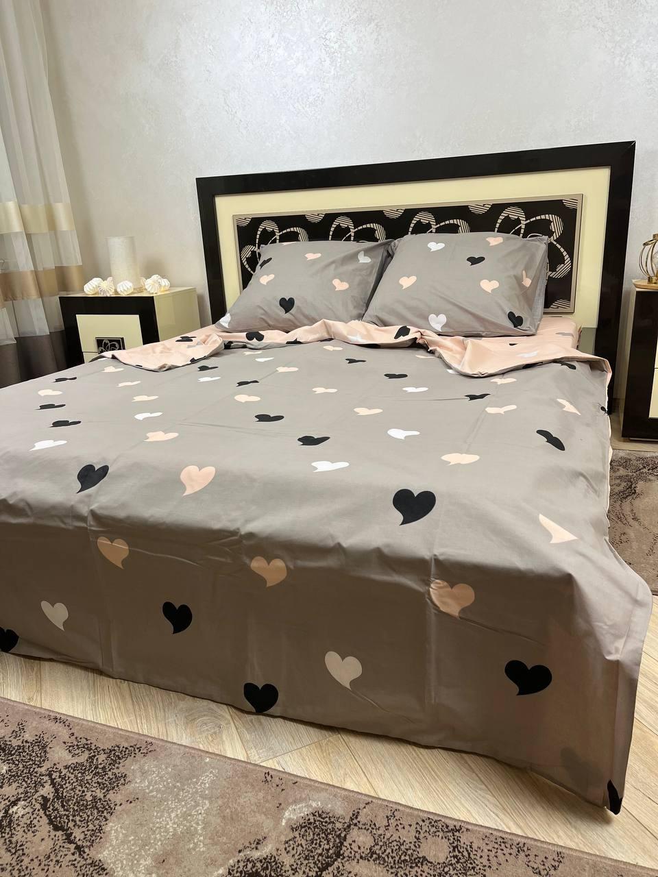 Комплект постельного белья евро Романтика хлопчатобумажный 200х220/70х70 см Серый (26643589)