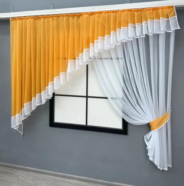 Комплект штор на кухню тюль/ламбрекен шифон 200х170 см Оранжевый/Белый (062к 52-1183) - фото 3 Комплект штор на кухню тюль/ламбрекен шифон 200х170 см Оранжевый/Белый (062к 52-1183) - фото 3