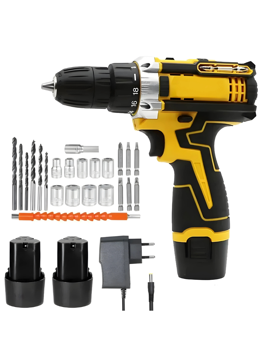 Дриль-шуруповерт акумуляторний 12V 1350 об/хв 24 предмети Жовто-Чорний (1663582196) - фото 1