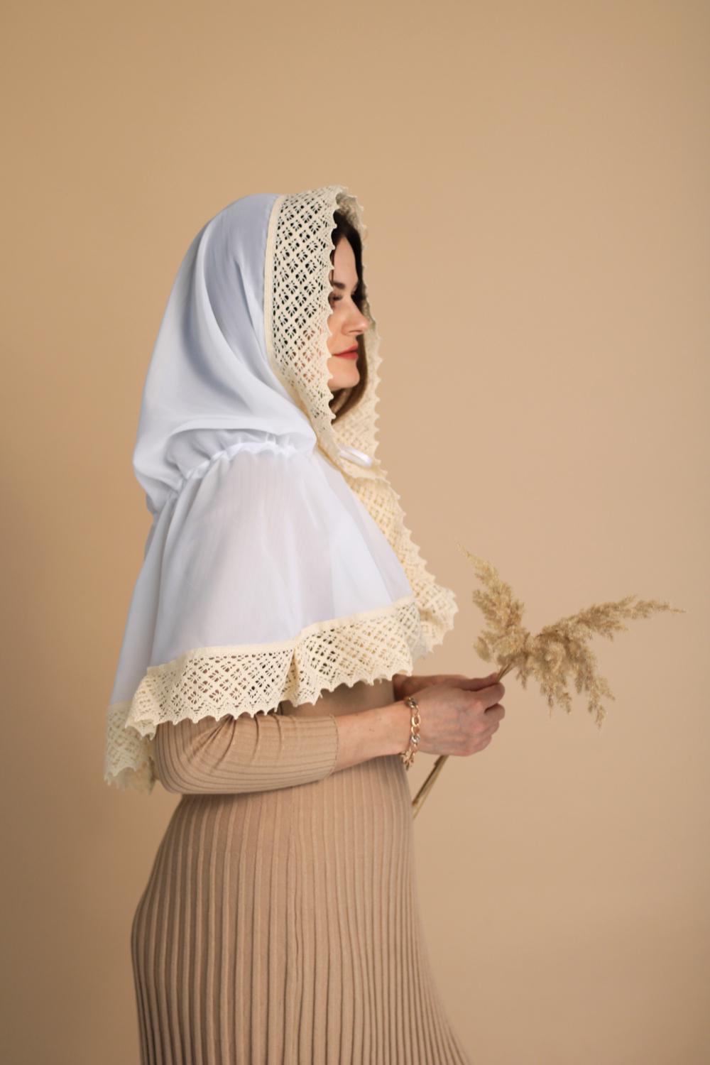 Палантин для храму на голову Білий (п020) - фото 8 Палантин для храму на голову Білий (п020) - фото 8