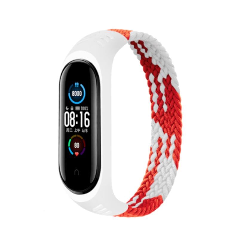 Монобраслет MRK Braided Solo Loop тканевый для фитнес браслета Xiaomi Mi Band 6/5/4/3 M 160 мм Красный/Белый