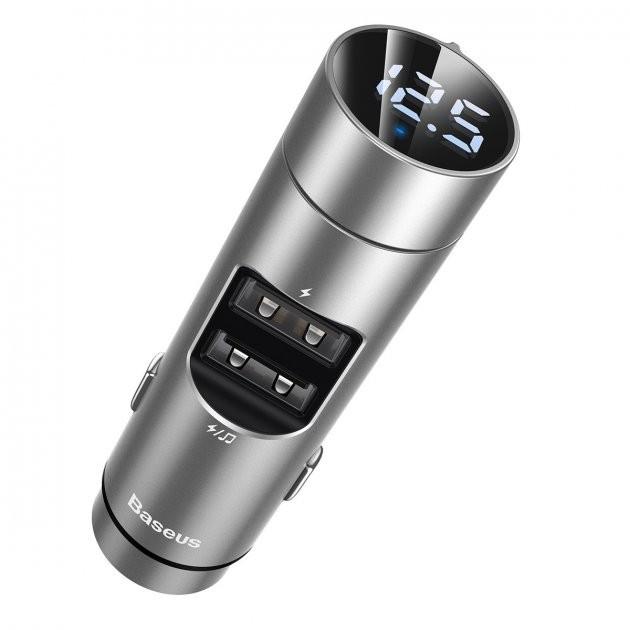 Модулятор FM BASEUS Energy Column BS-01 Bluetooth 5.0 MP3 2-USB 3.1А и вольтметром c функцией зарядного устройства Серебристый