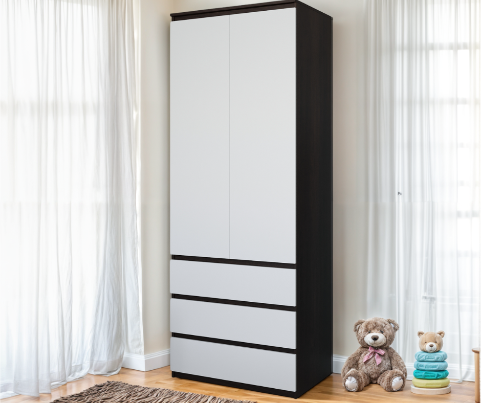 Шафа розпашна Tobi Sho T-211 зі штангою та шухлядами для дитячої кімнати 800х2117х500 мм Венге/Білий