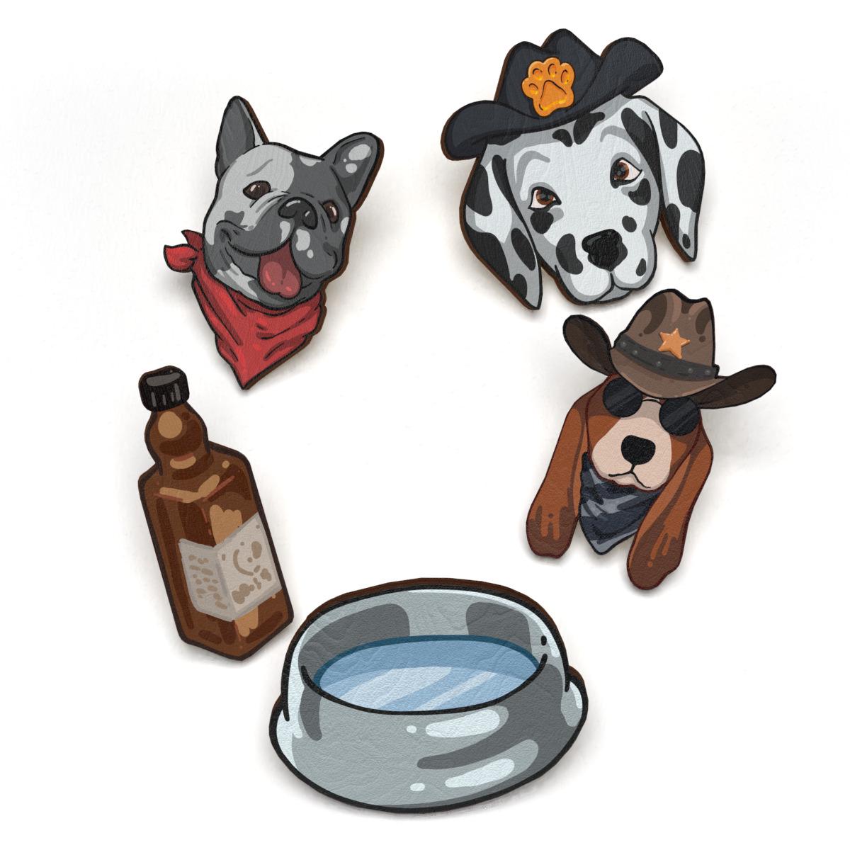 Набор значков Lex Altern Милые крутые собаки ковбои из дерева 5 шт.