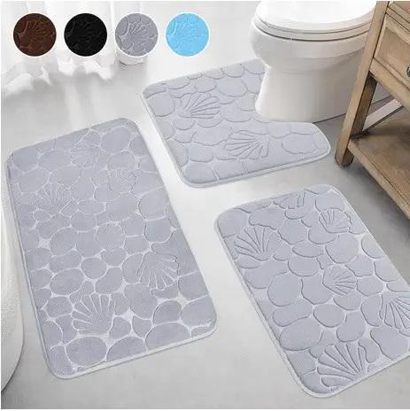 Набір килимків для ванної та туалету Морський пляж з ефектом пам'яті 3 шт. Сірий (7802522) - фото 2