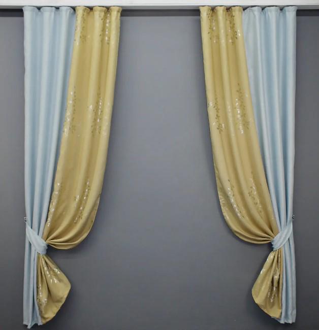 Шторы лен 1,5х2,5 м 2 шт. Светло-голубой/Бежевый (014дк/1438-1072ш)