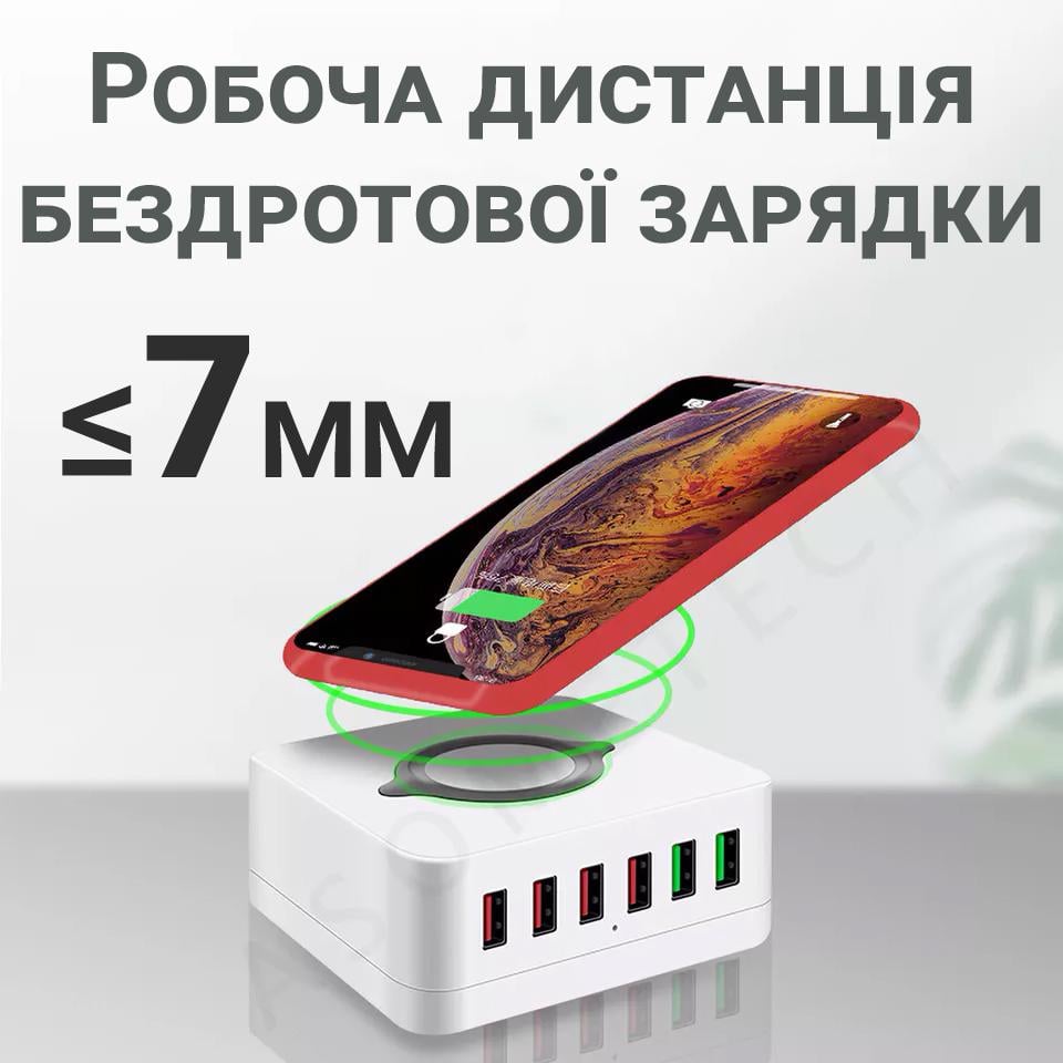 Мультизарядна док-станція Addap MCS-E6 на 6 USB портів з бездротовою зарядкою 75 W - фото 12