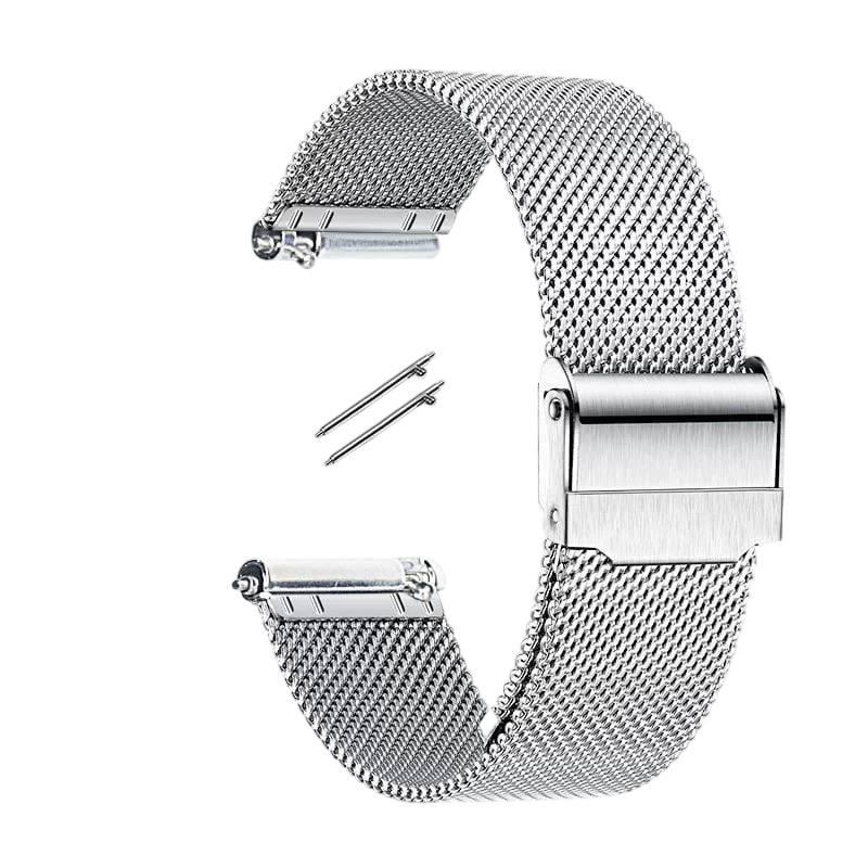 Браслет ремінець металевий для годинника міланське плетіння з подвійним замком та з шпильками 22 мм