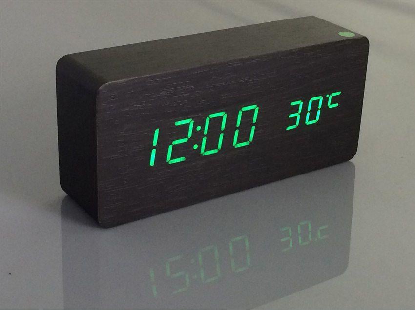 Часы настольные под дерево Wooden Clock Черный (1292)