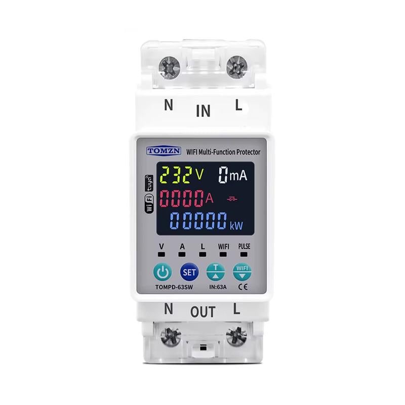 Реле умное WiFi TOMZN с полной защитой/счетчиками/таймером 1P+N 63A 230V Smart Life/Tuya (TOMPD-63SW)