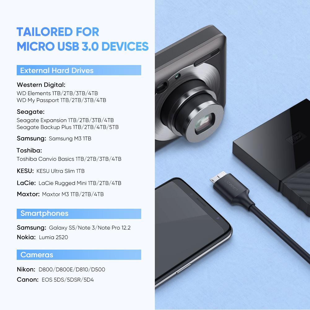 Кабель зарядный UGREEN USB-C-micro USB 3,0 PVC 1 м Black (US312) - фото 3