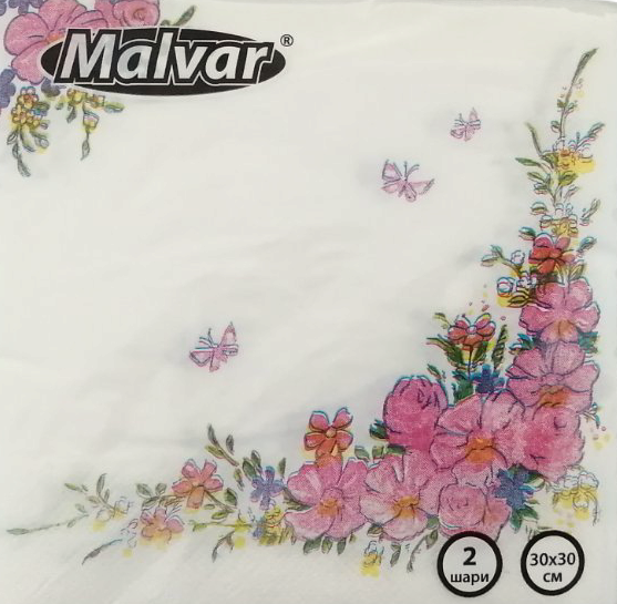 Салфетка Malvar Цветочная Рамочка двухслойная 30х30 см 40 шт. (12605)