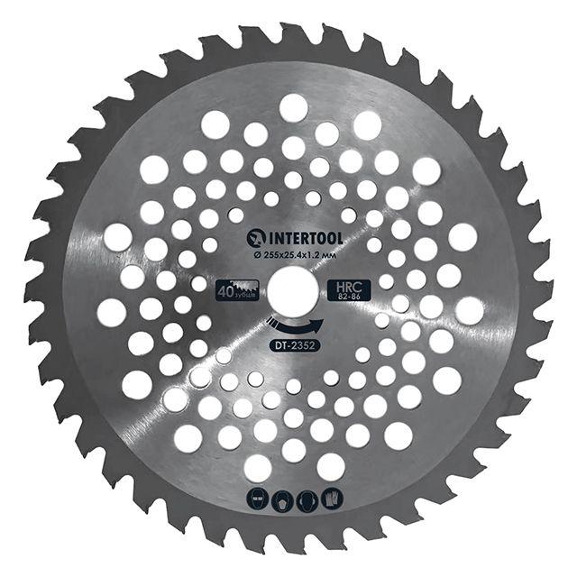 Нож для мотокосы/триммера с твердосплавными напайками Intertool DT-2352 ø 255x25,4x1,2 мм 40T HRC 82-86 волнообразный