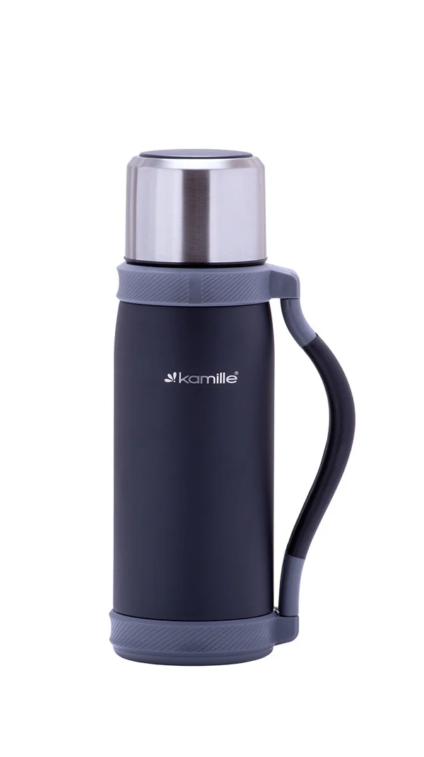 Термос Kamille с ручкой и ремешком 1200 мл Черный (MKM-2015)
