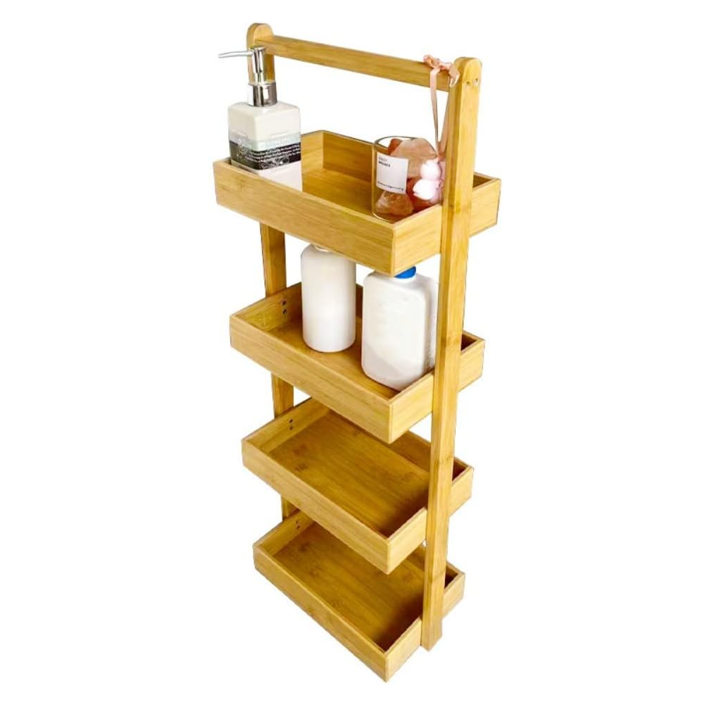 Полка многоуровневая для хранения из бамбука для ванной комнаты 28х18х84 см