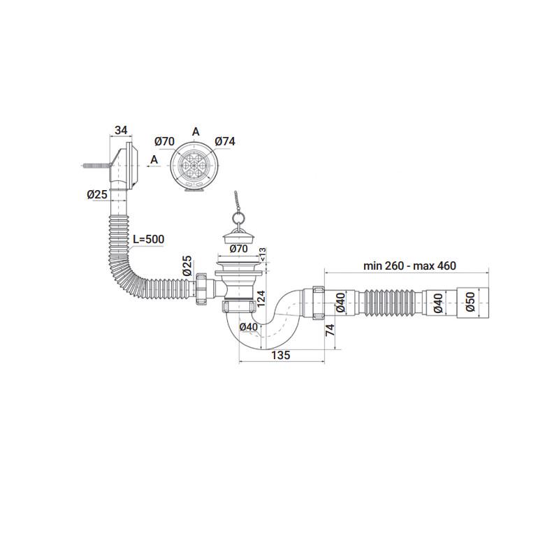 Сифон для ванної кімнати Zerix SV-01-A 1 1/2" прямоточний з випуском і переливом (ZX4957) - фото 2