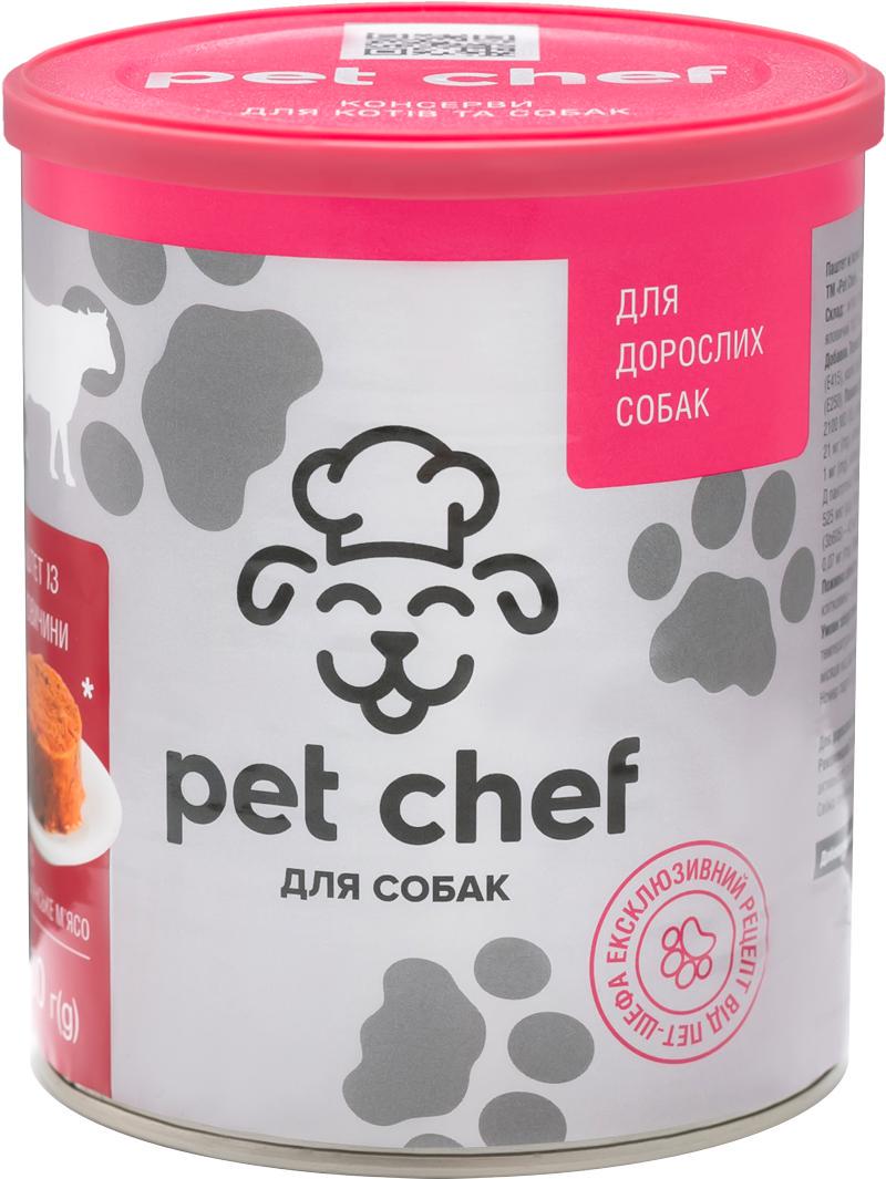 Корм вологий для дорослих собак Pet Chef м'ясний паштет з яловичиною 800 г (4820255190457)