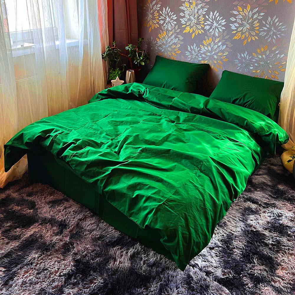 Комплект постельного белья Однотонный хлопковый двуспальная 180x220/70х70 см Зеленый (19159190)