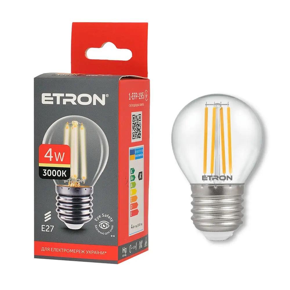 LED-лампа філаментна ETRON 1-EFP-195 прозора 4W 3000K G45 E27 Теплий білий (27844631)