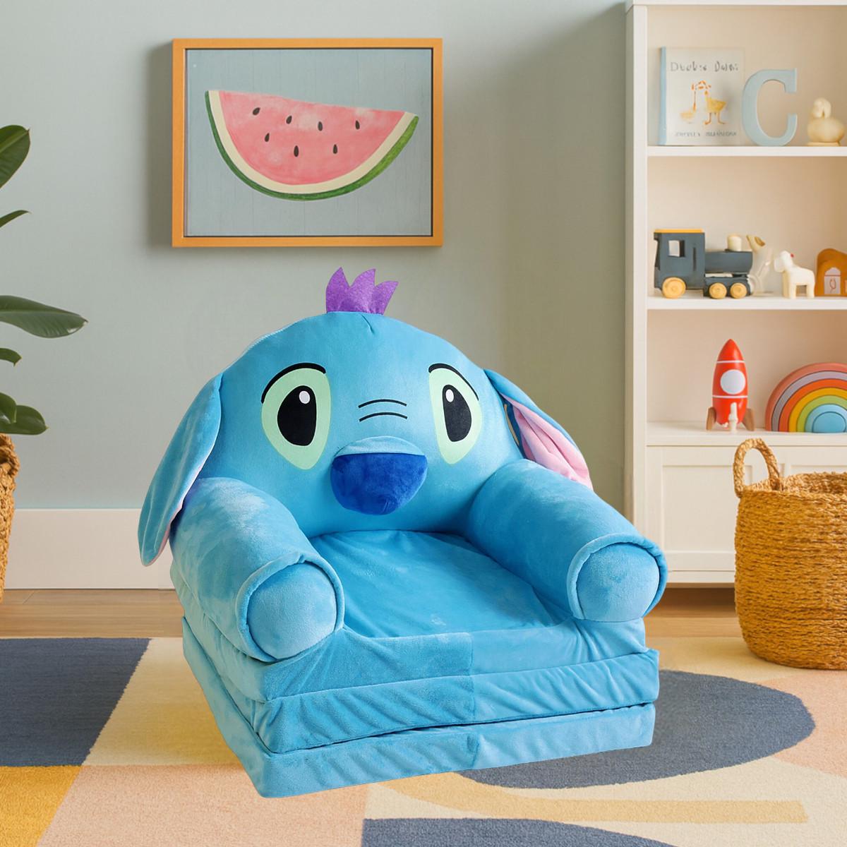 Дитяче крісло м'яке трансформер Стіч плюшевий розкладний Блакитний (К38570)