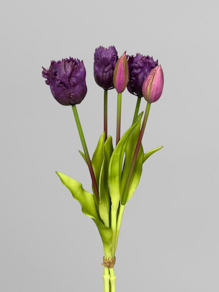 Букет штучних тюльпанів латексні кучеряві 5 шт. 40 см Фіолетовий (К07052) - фото 1