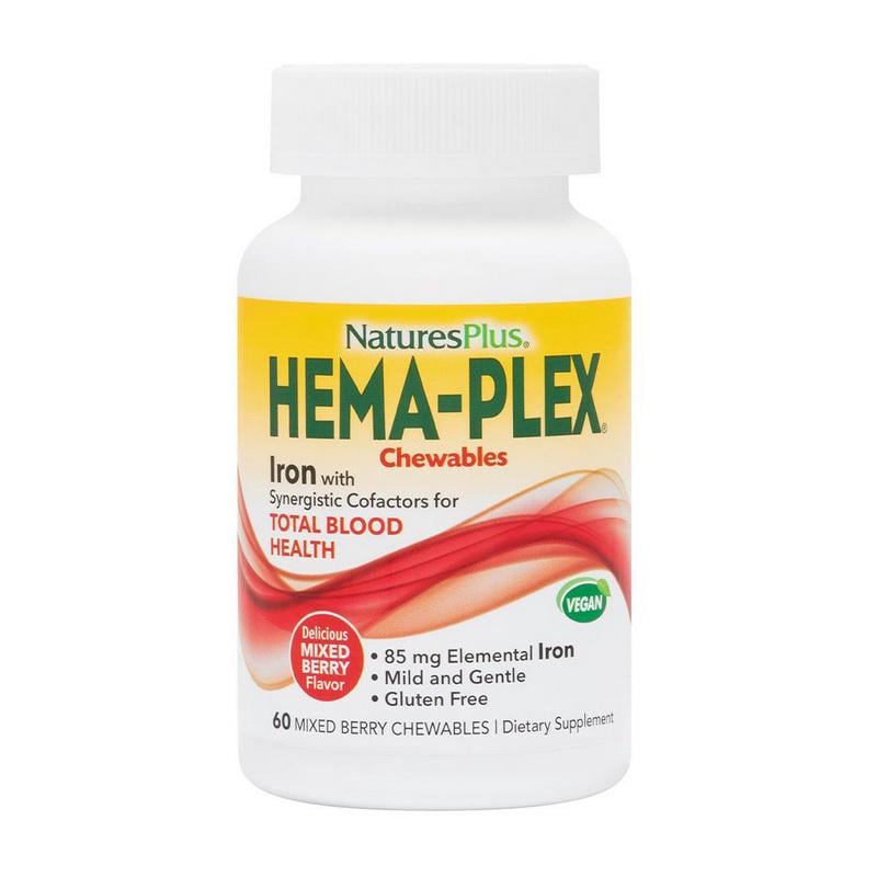 Железо жевательное 85 мг с витамином C и B12 Natures Plus Hema-Plex Iron 60 жев. табл. Ягодный микс