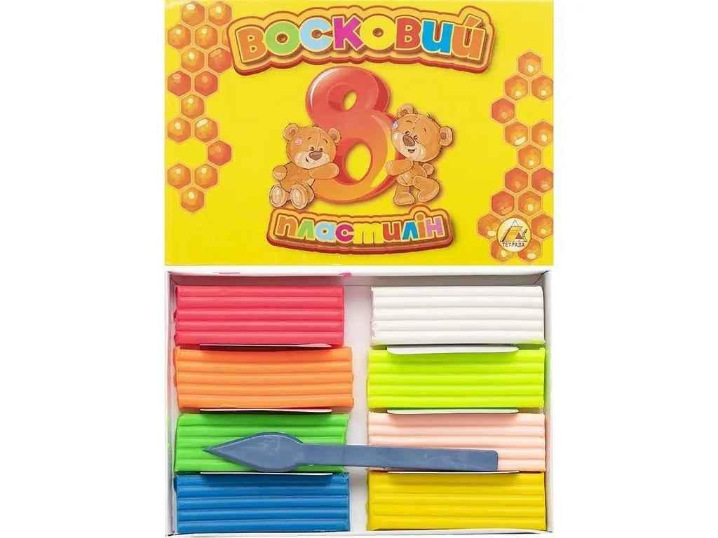 Пластилин Тетрада 8 цветов восковой со стеком 130 г (1073086)