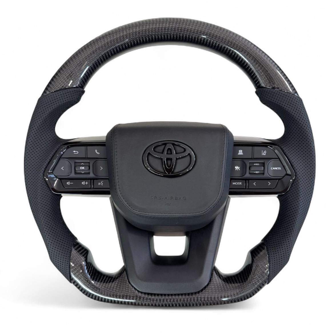 Кермо для Toyota Land Cruiser 200 Prado 150 натуральний карбон зі скошеним низом подушка зі шкіри чорний глянець (28764130)