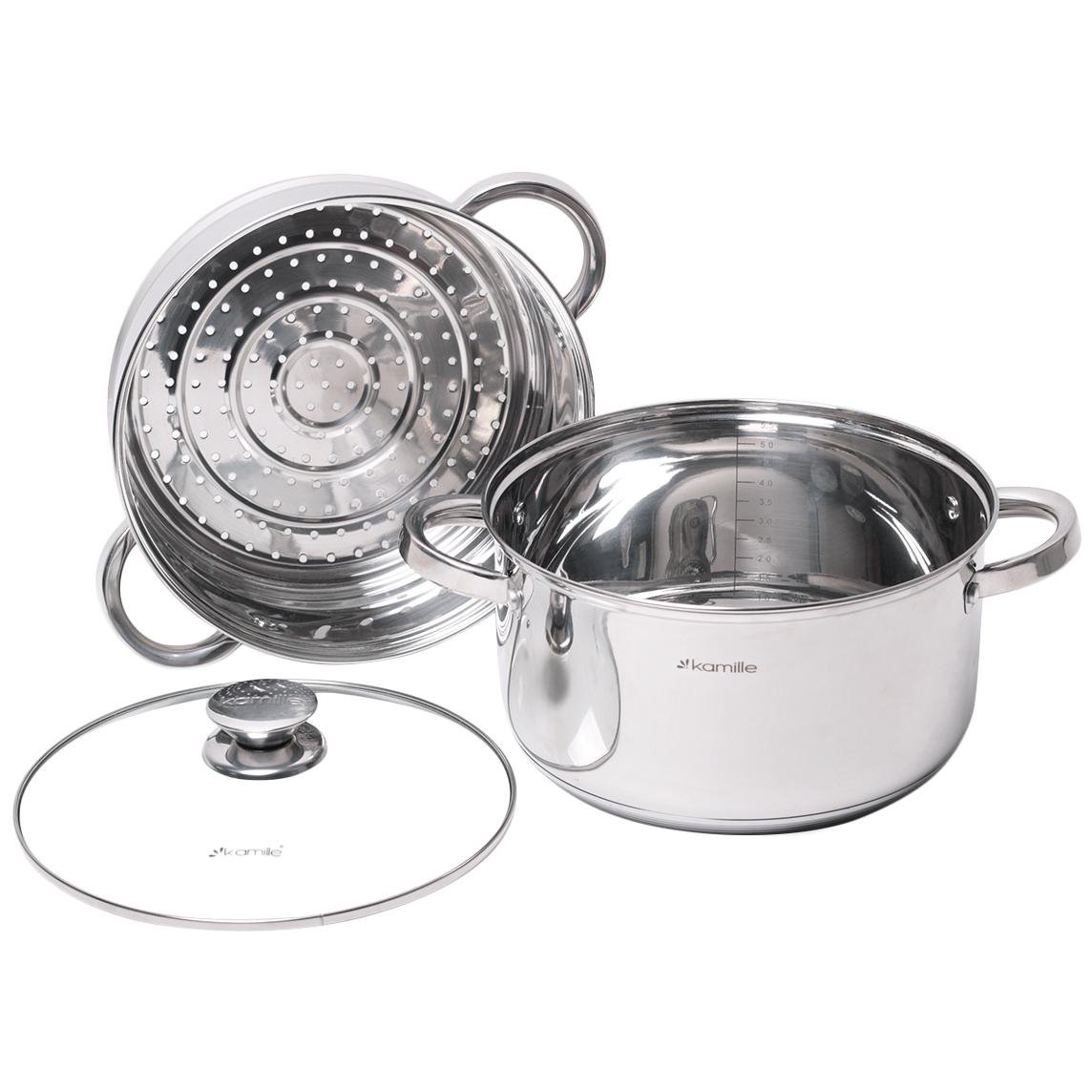 Пароварка одноуровневая из нержавеющей стали Kamille Vizo Ø 24 см (КМ 5814)