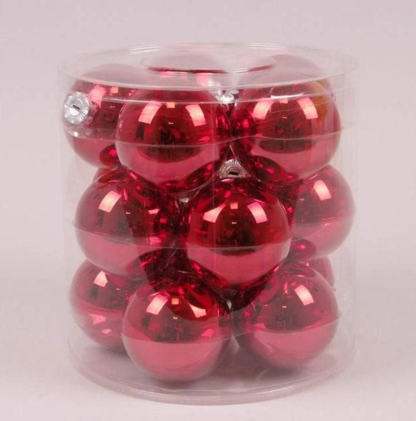 Кульки скляні 8 см 15 шт. Червоний (44591)