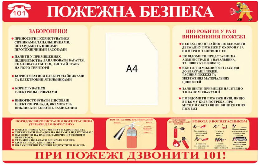 Стенд "Пожежна безпека" с инструкциями и карманом (Д-6739)