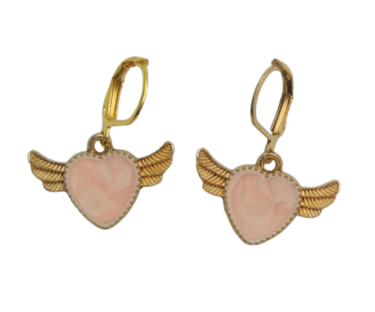 Серьги Jewelry Liresmina Окрыленное сердце Любви эмаль 2,5 см Золотистый