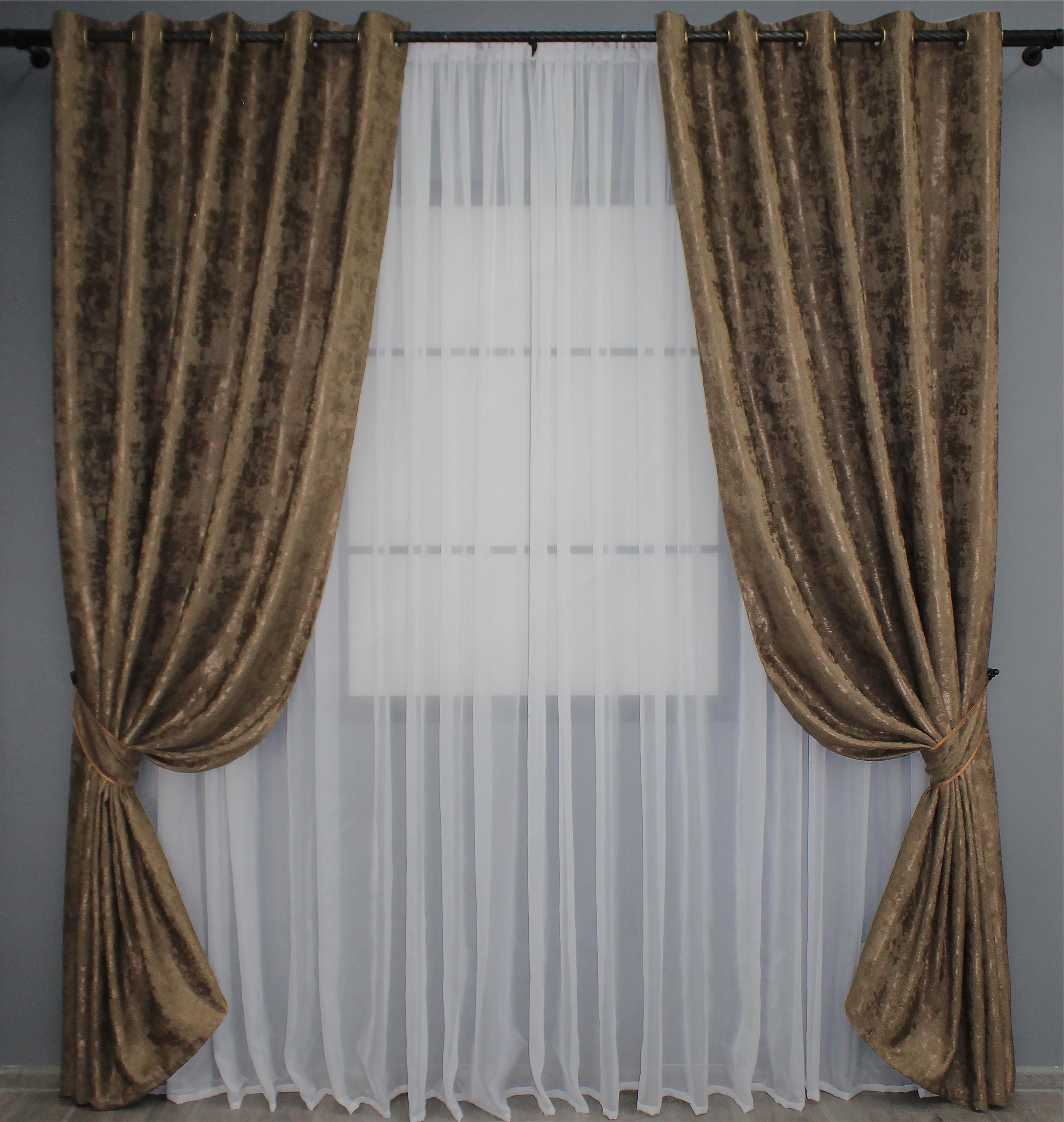 Комплект штор на люверсах VR-Textil Жаккард Sultan YL № 1203ш 150х250 см 2 шт. Коричневый (37-0060)