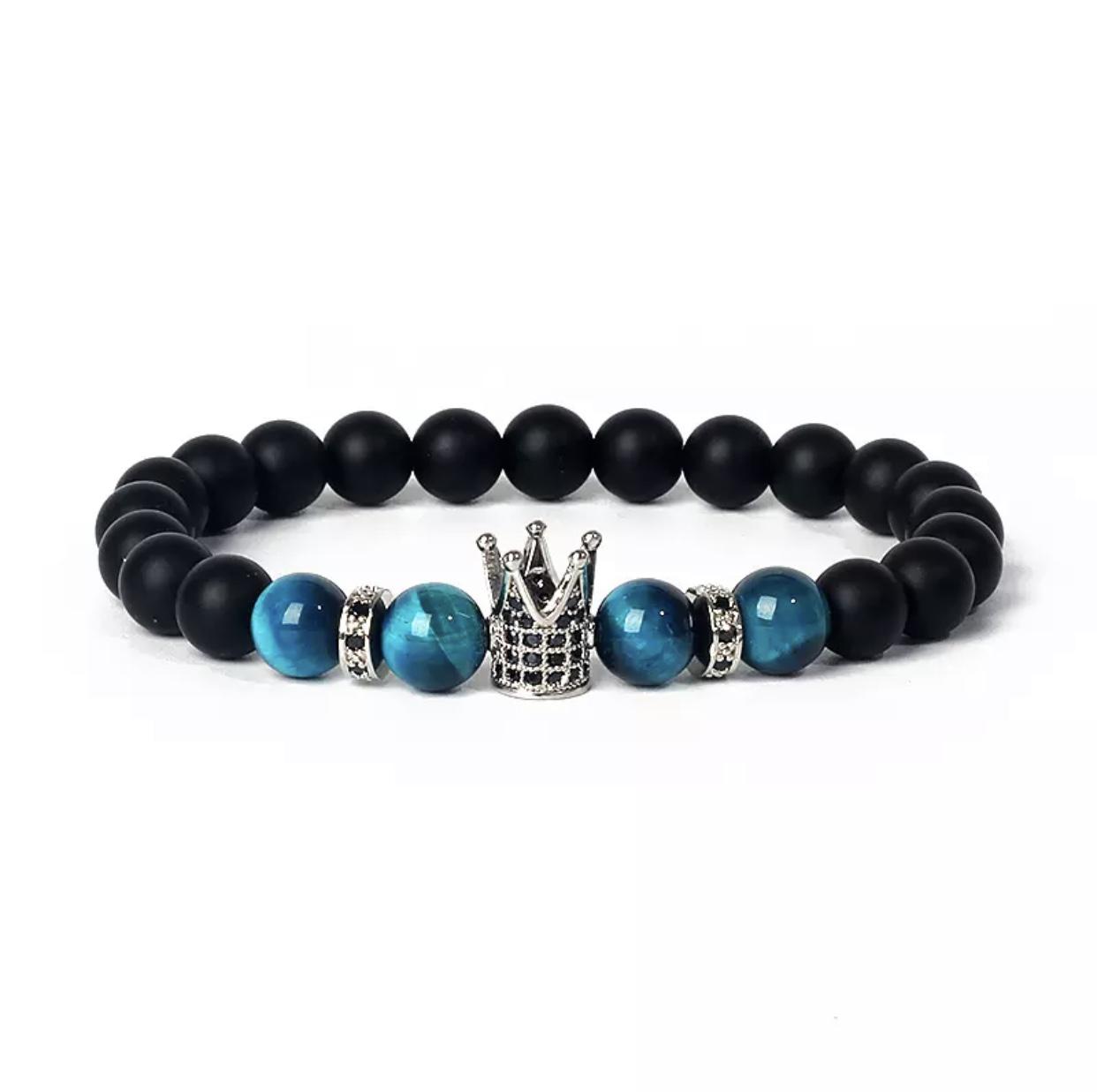 Браслет из шунгита и тигрового глаза с высокой короной р. 19 (20064)