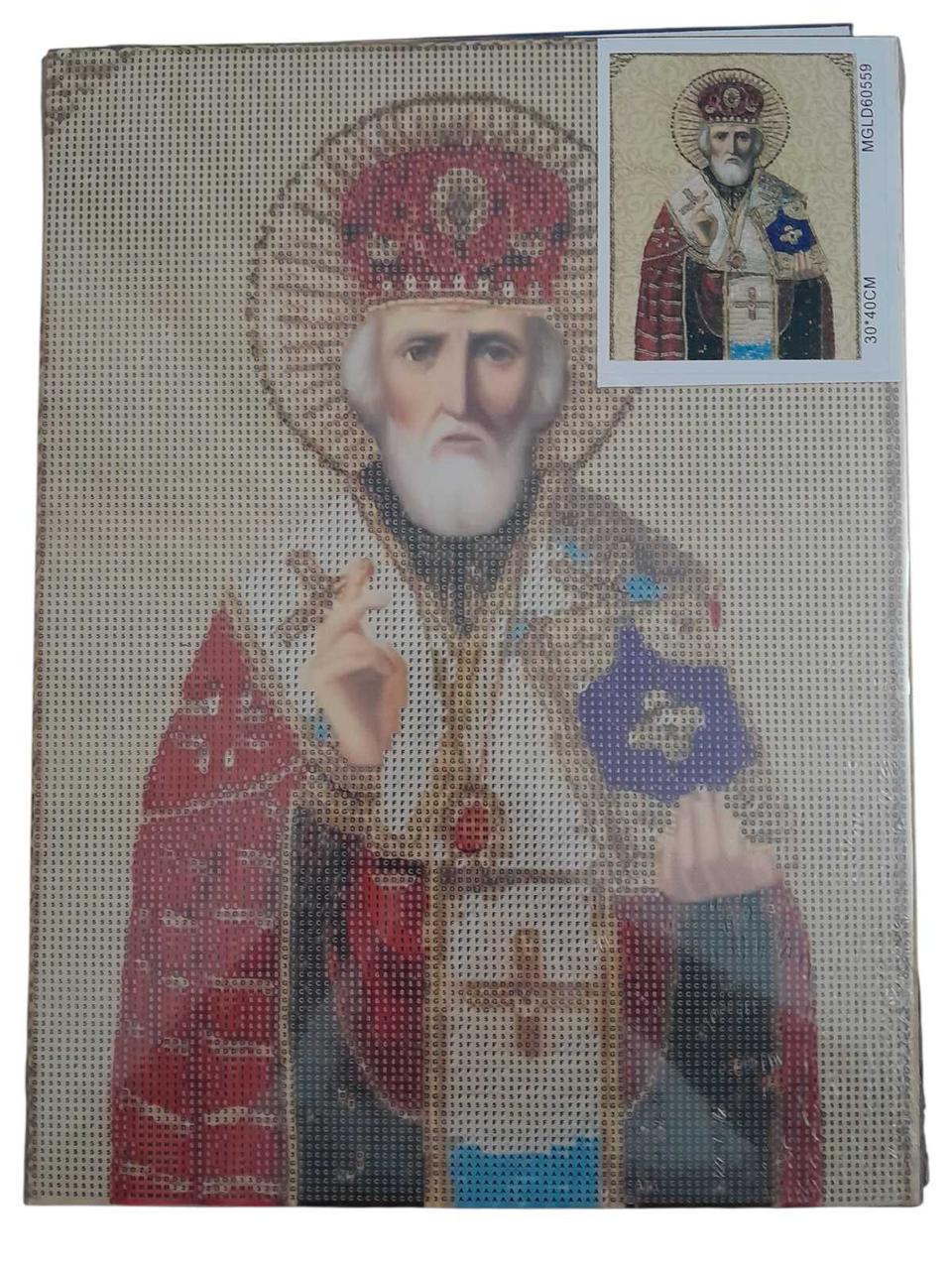 Алмазна мозаїка Ікона Святий Миколай 30х40 см