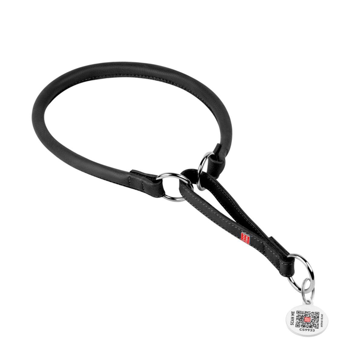 Ошейник-удавка для собак кожаный WAUDOG Soft с QR паспортом круглый 13 мм 61-70 см Черный (Collar75351)