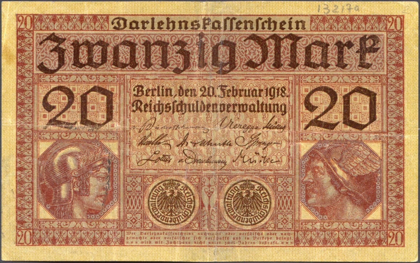 Коллекционная банкнота Германия 1918 20 марок P57 VF