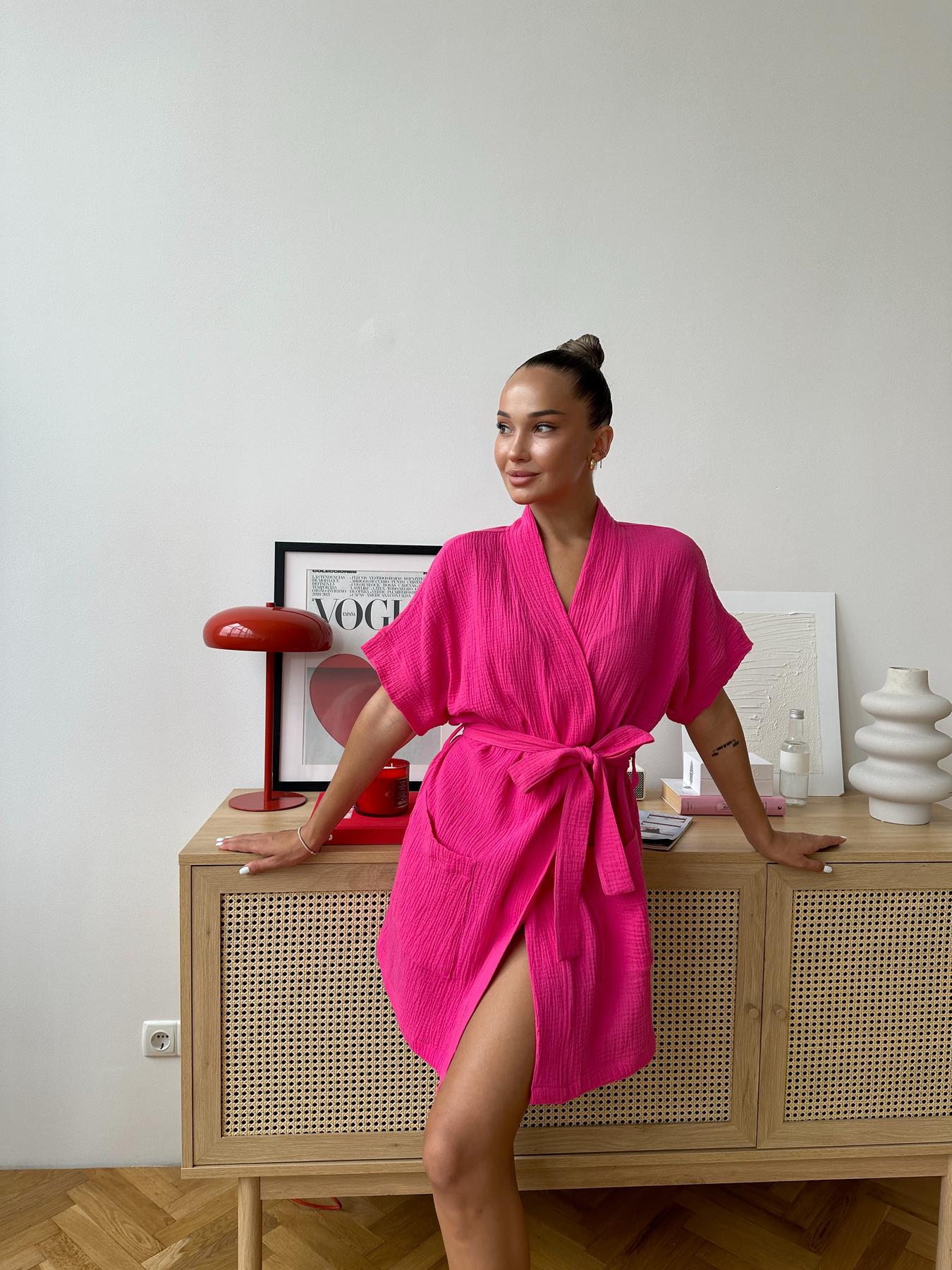 Халат женский COSY Hawaii из муслина S Малиновый (M22) - фото 4