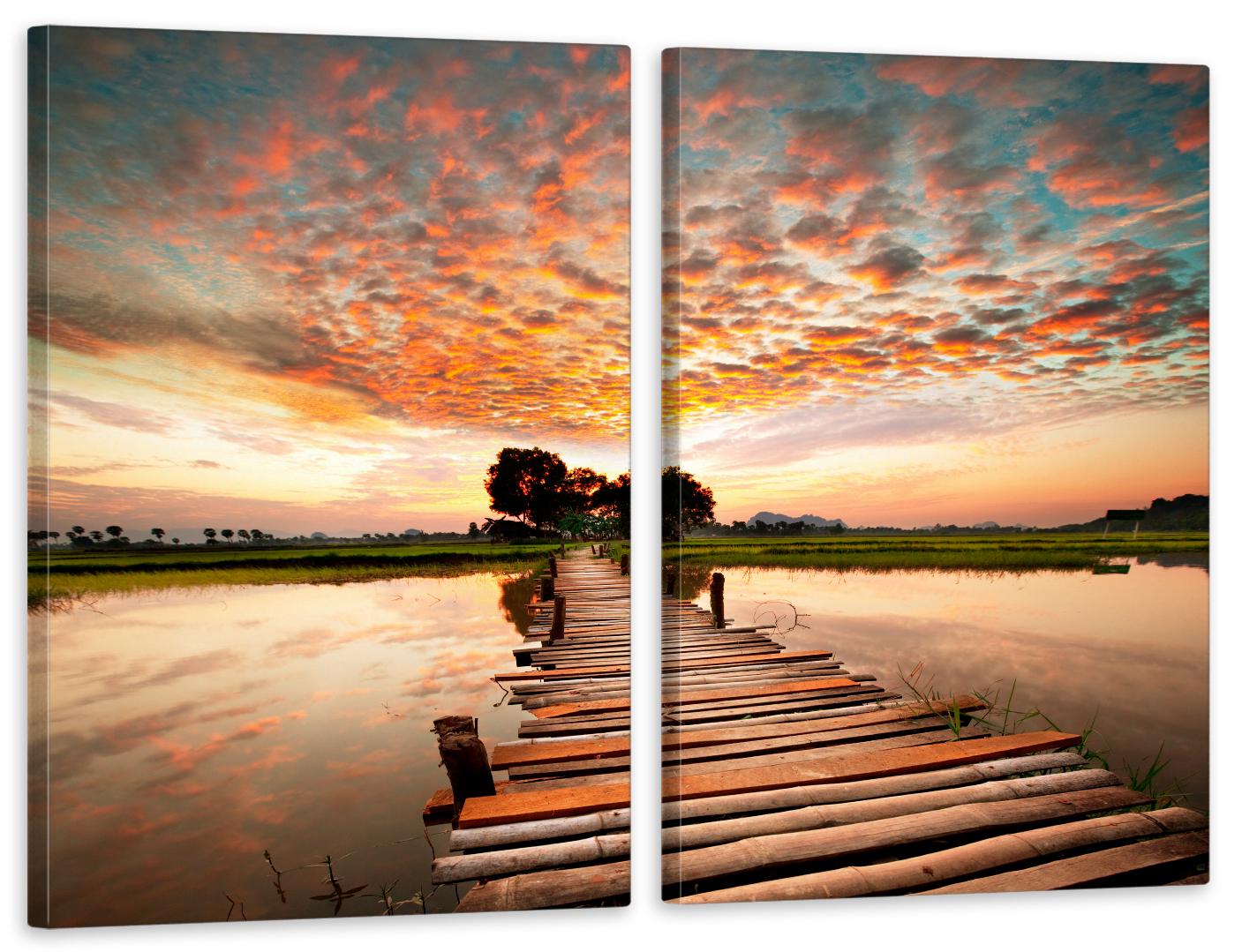 Картина модульная в гостиную/спальню Озеро закат 50х70 см (TLV-2_017)