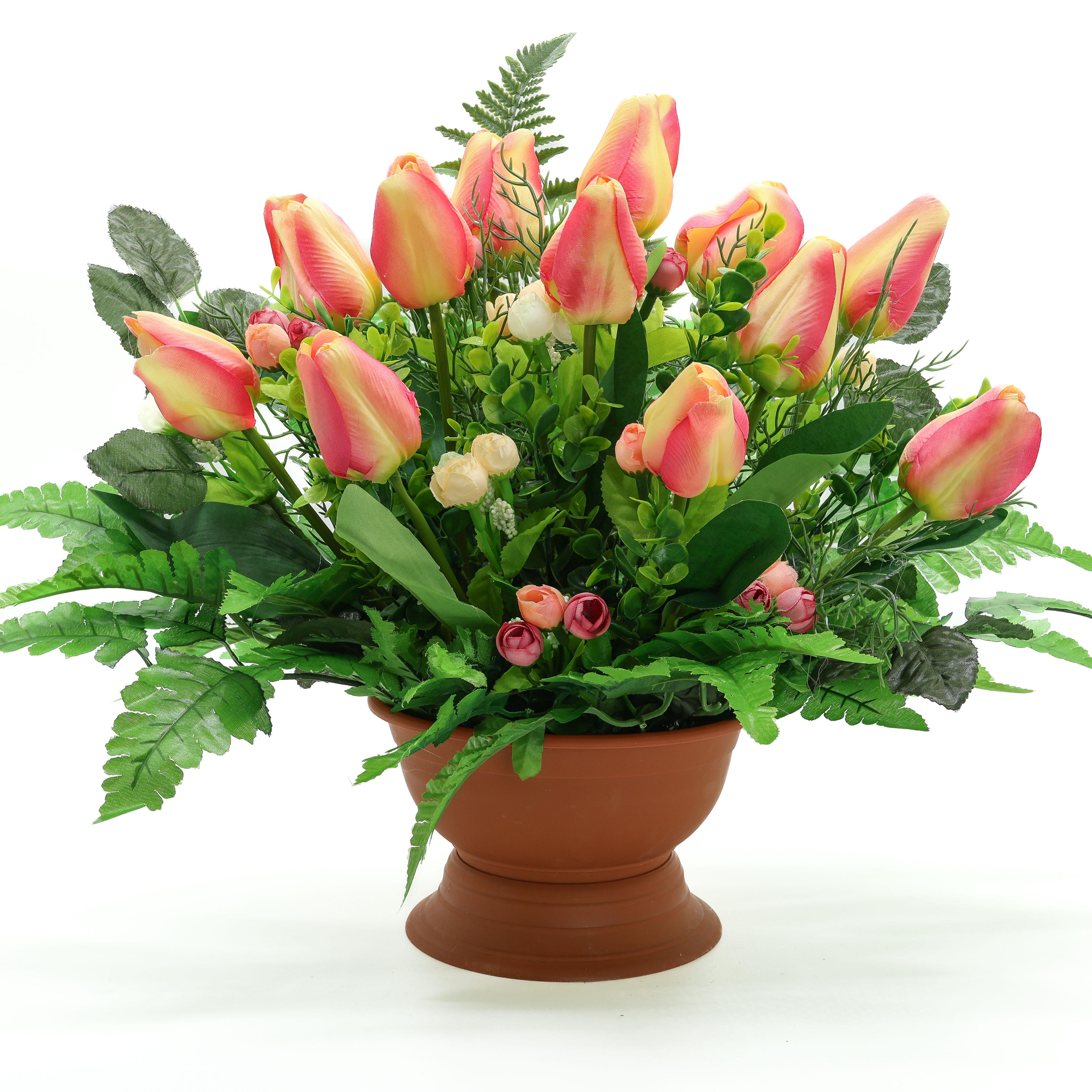 Композиція ритуальна GALA DECOR з 12 штучних тюльпанів в обтяженому пластмасовому кашпо 50х40 см