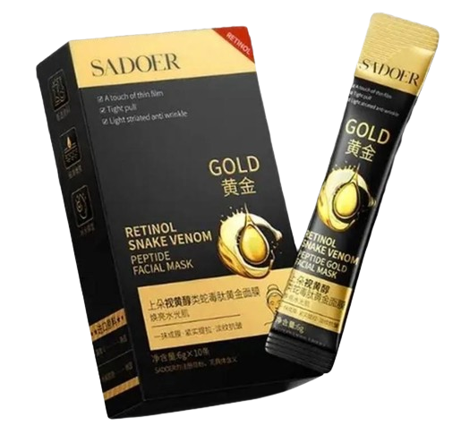 Маска-плівка для обличчя Sadoer Retinol Snake Venom Peptide Mask з ретинолом/золотом/зміїним пептидом 6 г 10 шт. (2165106996)