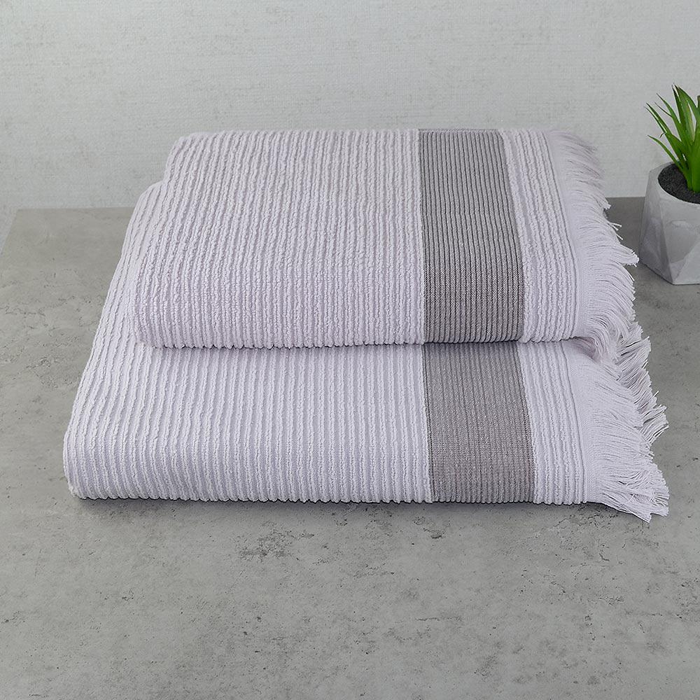Набор махровых полотенец с бахромой GM Textile 50x90/70x140 см 2 шт. Лиловый