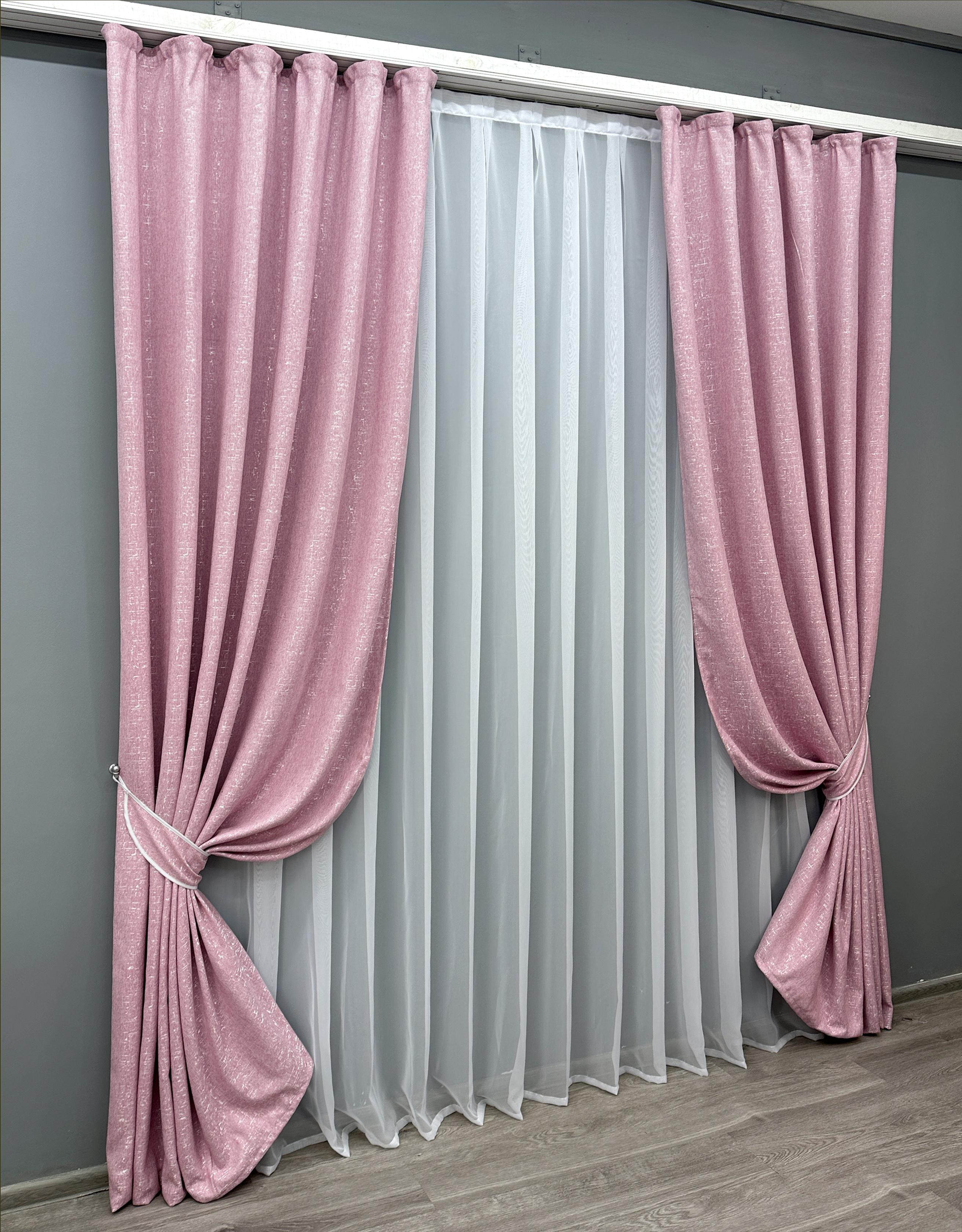 Комплект готовых штор VR-Textil Лен №1748ш 150х270 см 2 шт. Розовый (33-0646) - фото 2 Комплект готовых штор VR-Textil Лен №1748ш 150х270 см 2 шт. Розовый (33-0646) - фото 2