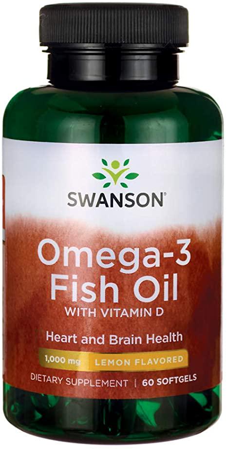 Омега 3 с витамином Д Swanson Omega-3 Fish Oil with Vitamin D Lemon 1000 mg 60 softgels