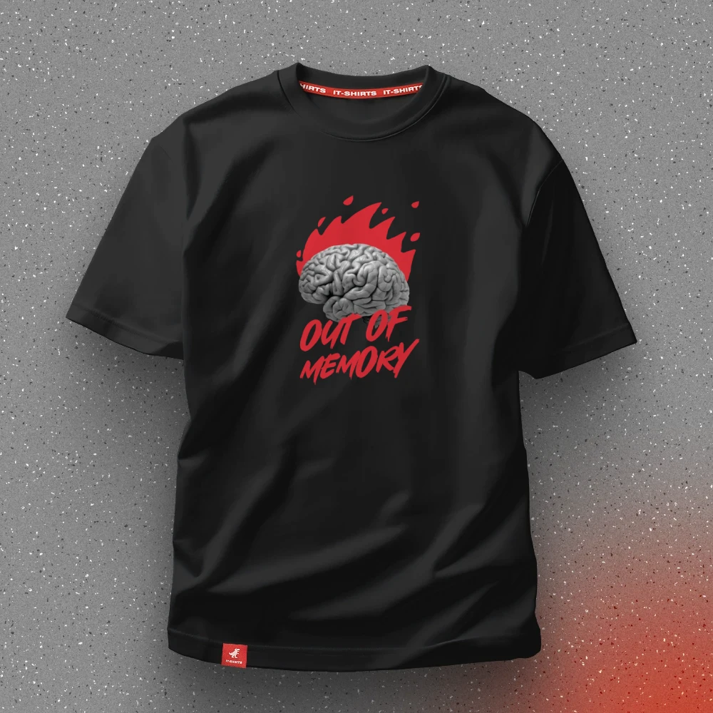 Футболка айтішника Out of memory з палаючим мозком XS Чорний (IT-041T-B-XS)