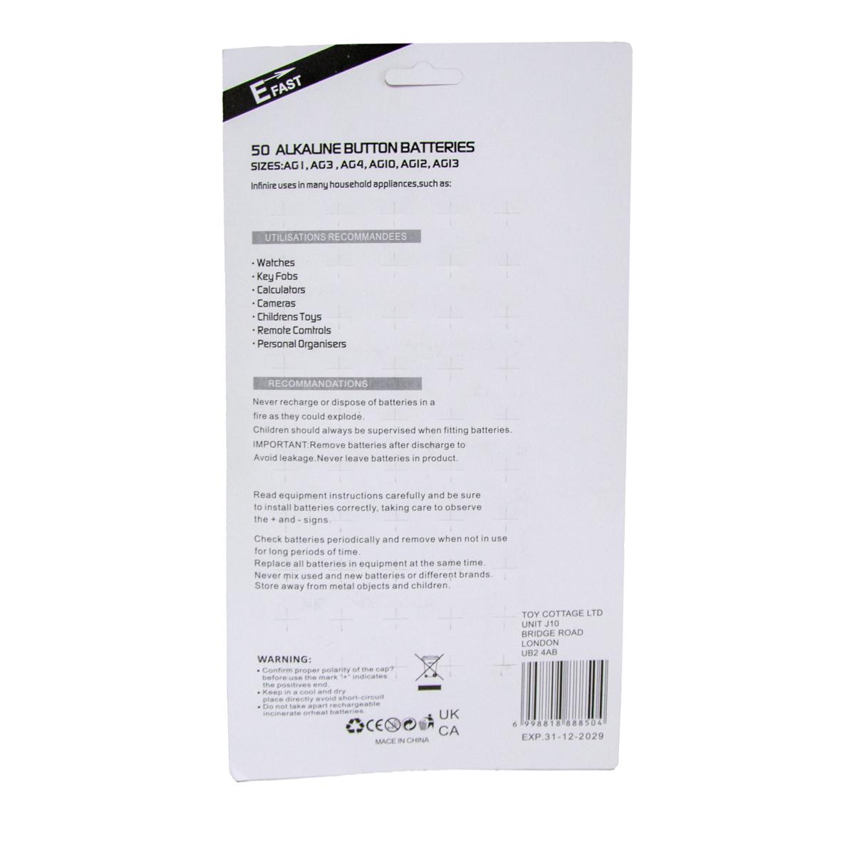 Набор батареек Assorted Button Batteries LR41/LR44 для слуховых аппаратов/часов 50 шт. (1010899-Gray) - фото 2